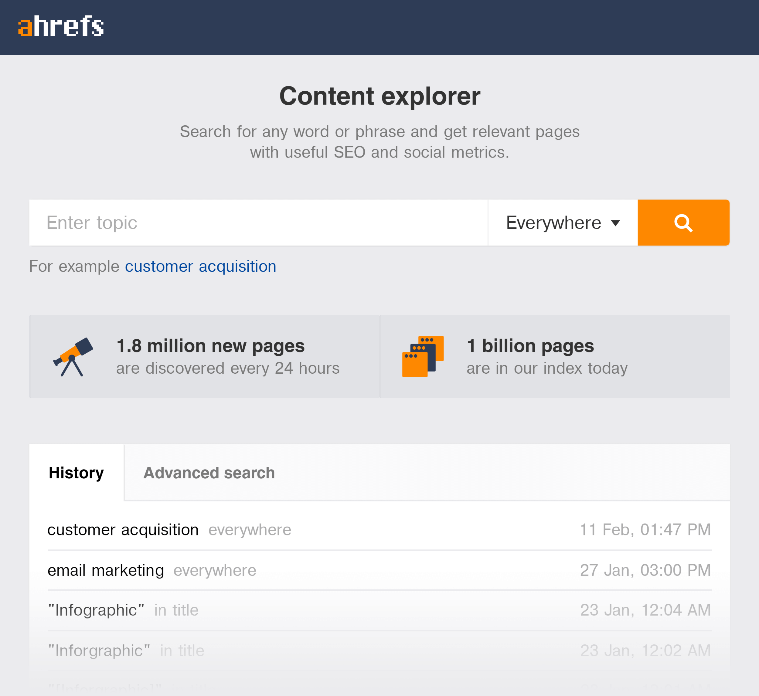 Ahrefs – Content explorer