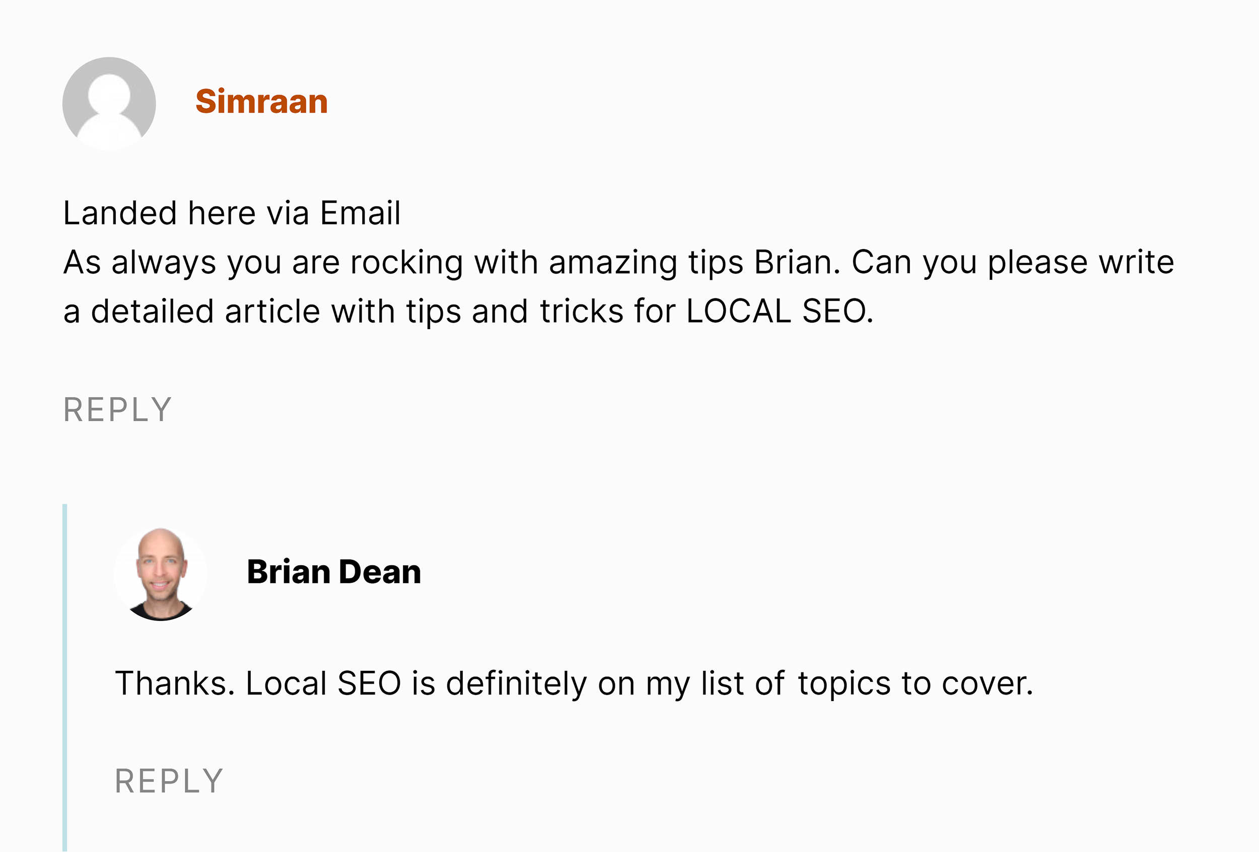 Blog comment about local SEO