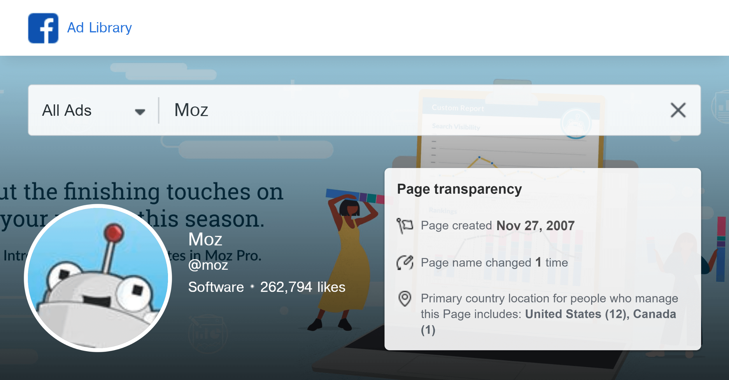 Facebook ad library – Search – Moz