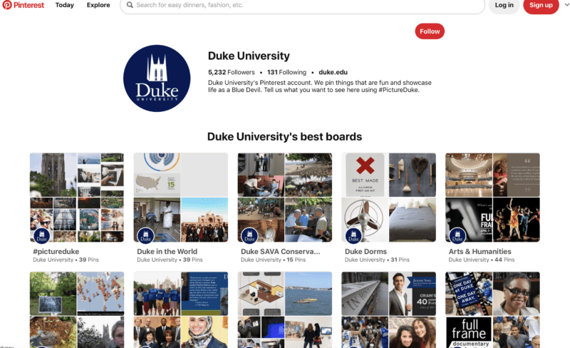 Duke University's Pinterest Account