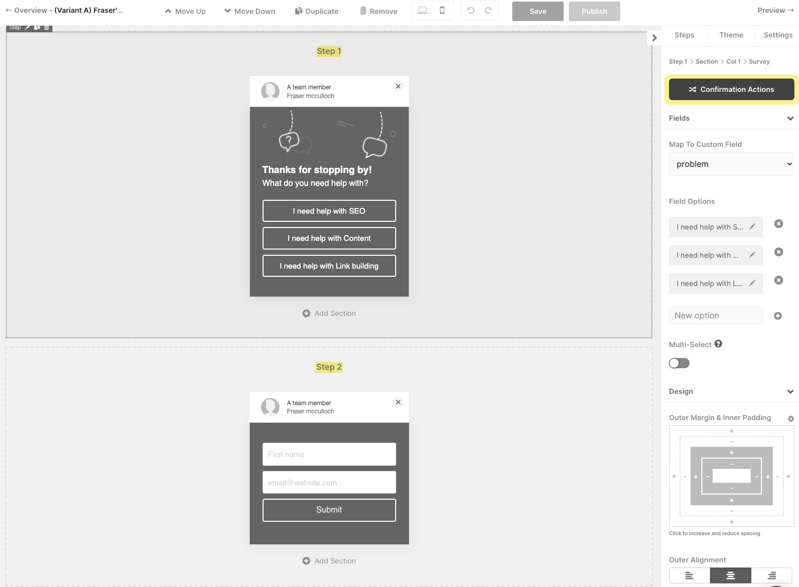 ConvertFlow workspace and sidebar on right