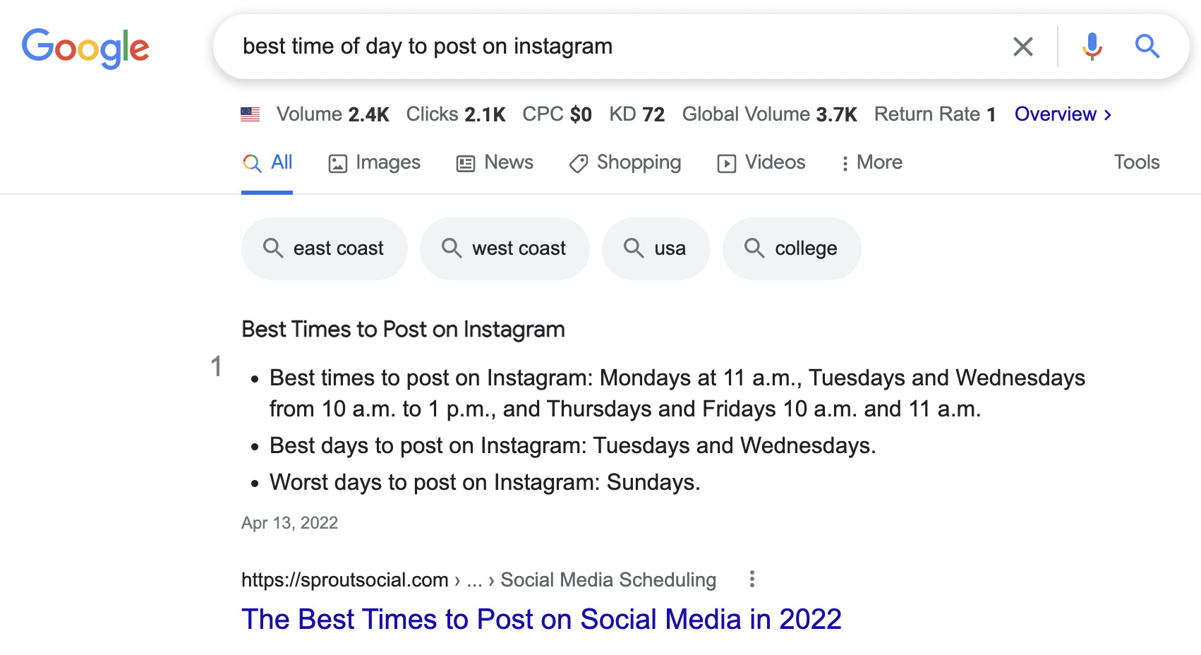 Featured snippet example
