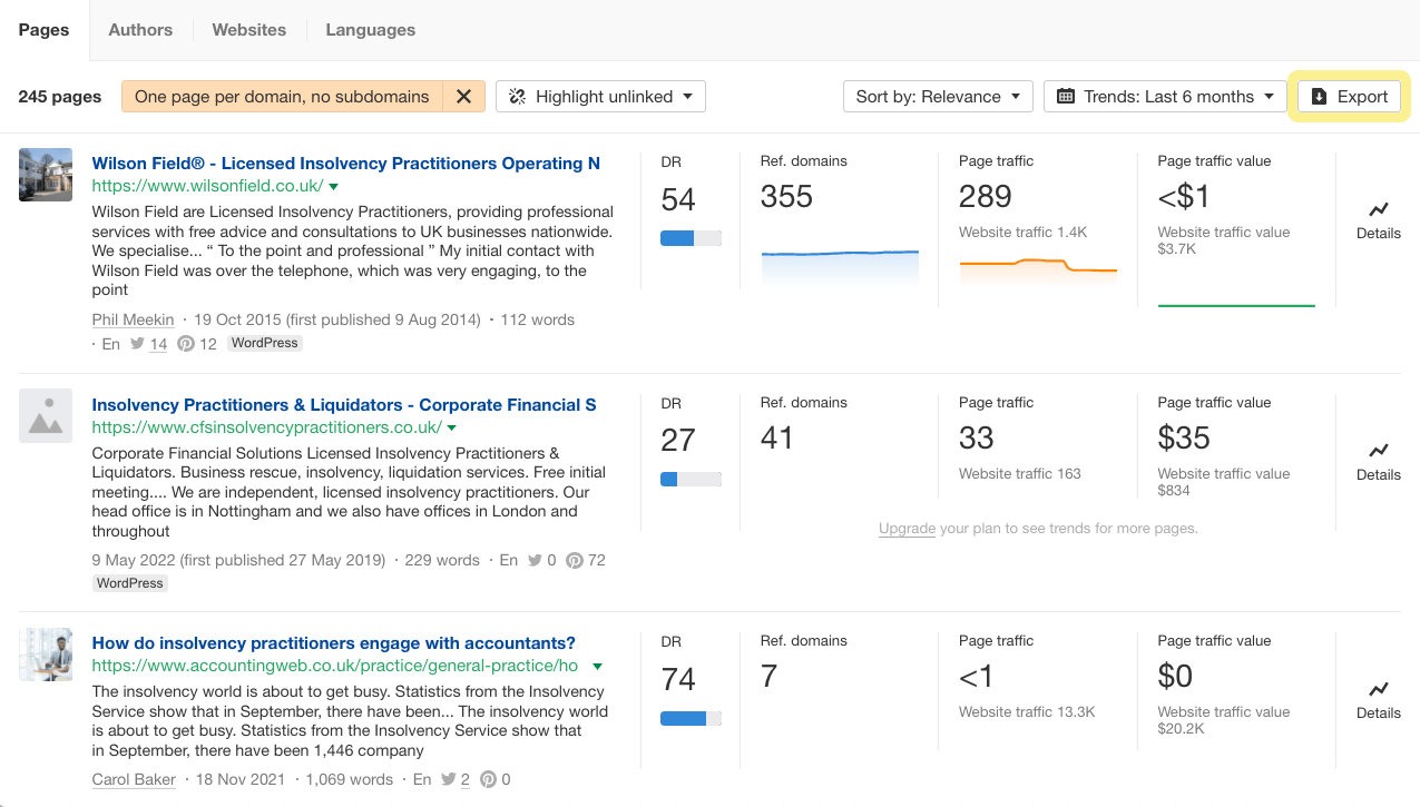 Researching insolvency practitioners in Content Explorer