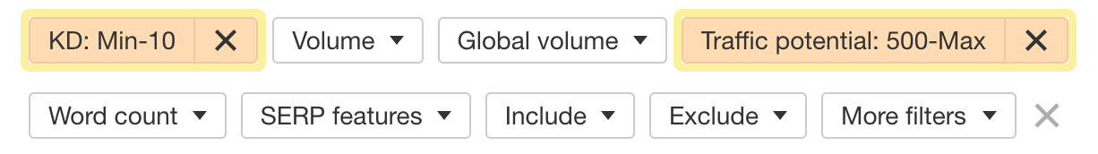 Keyword filters, via Ahrefs' Keywords Explorer