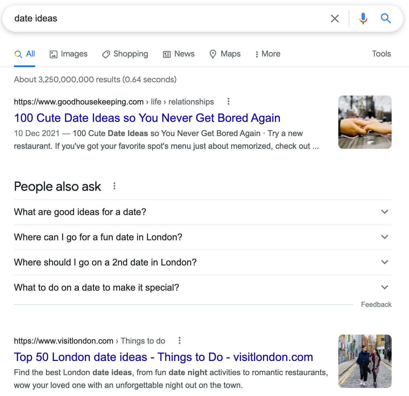 SERP for "date ideas"
