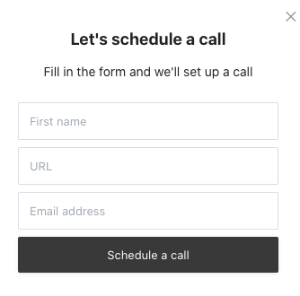 CTA inviting visitor to schedule a call; below, a sign-up form