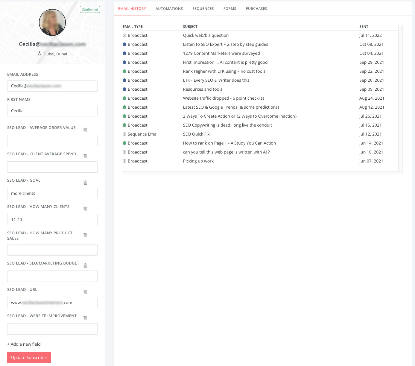 How to Sell SEO: Improve Your Pitch to Close More Sales | Example of ConvertKit subscriber
