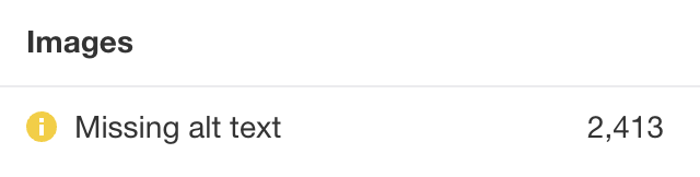 Missing alt text issues via Ahrefs' Site Audit
