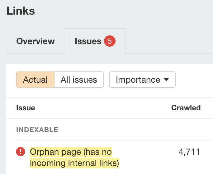 Finding orphan pages with Ahrefs' Site Audit
