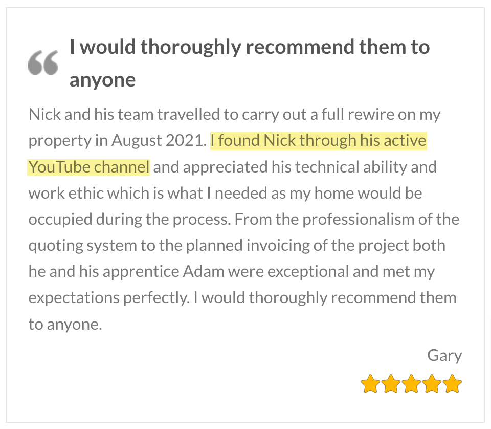 Testimonial on Nick Bundy's website