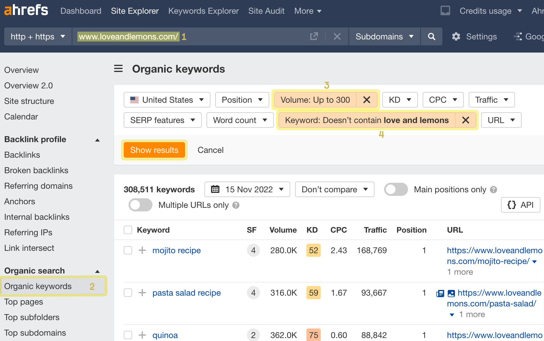 Using Ahrefs to find long-tail keyword ideas on other websites.