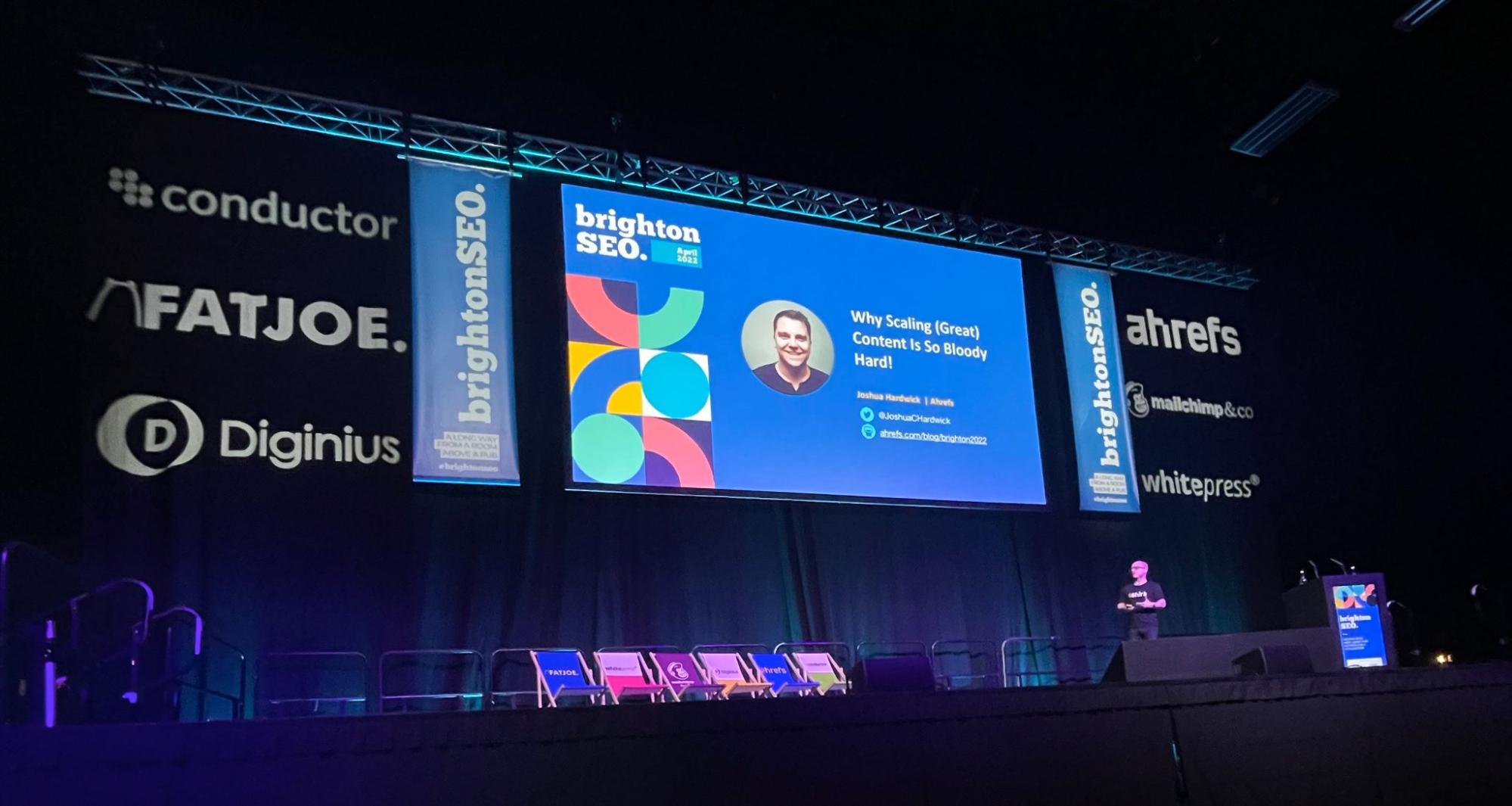 Josh from Ahrefs speaking at BrightonSEO
