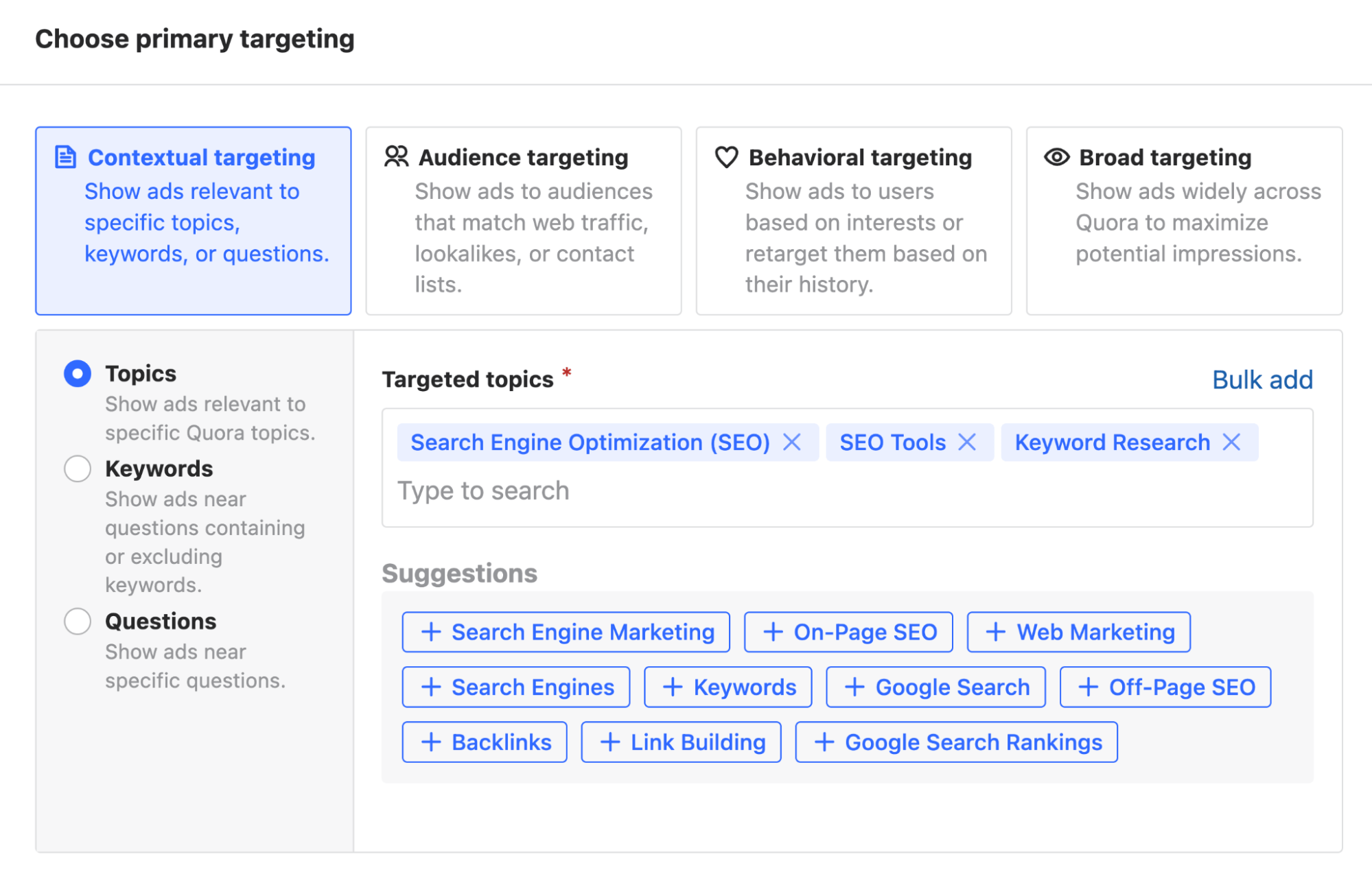 Contextual targeting in Quora Ads