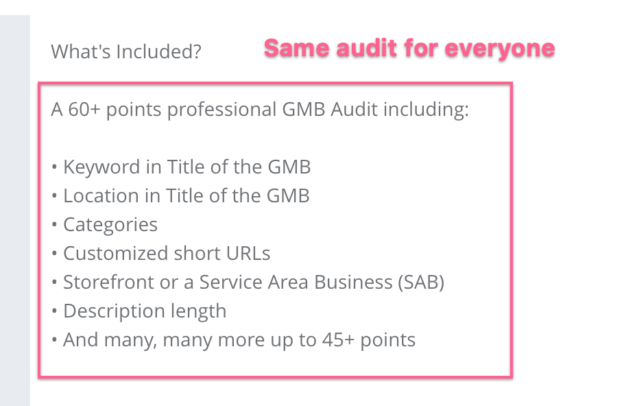 Same audit for everyone; productized service details via People Per Hour