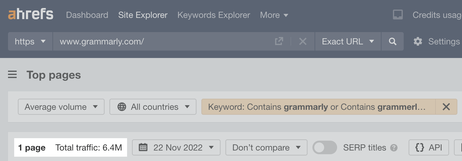 Estimated branded organic search traffic to Grammarly's homepage