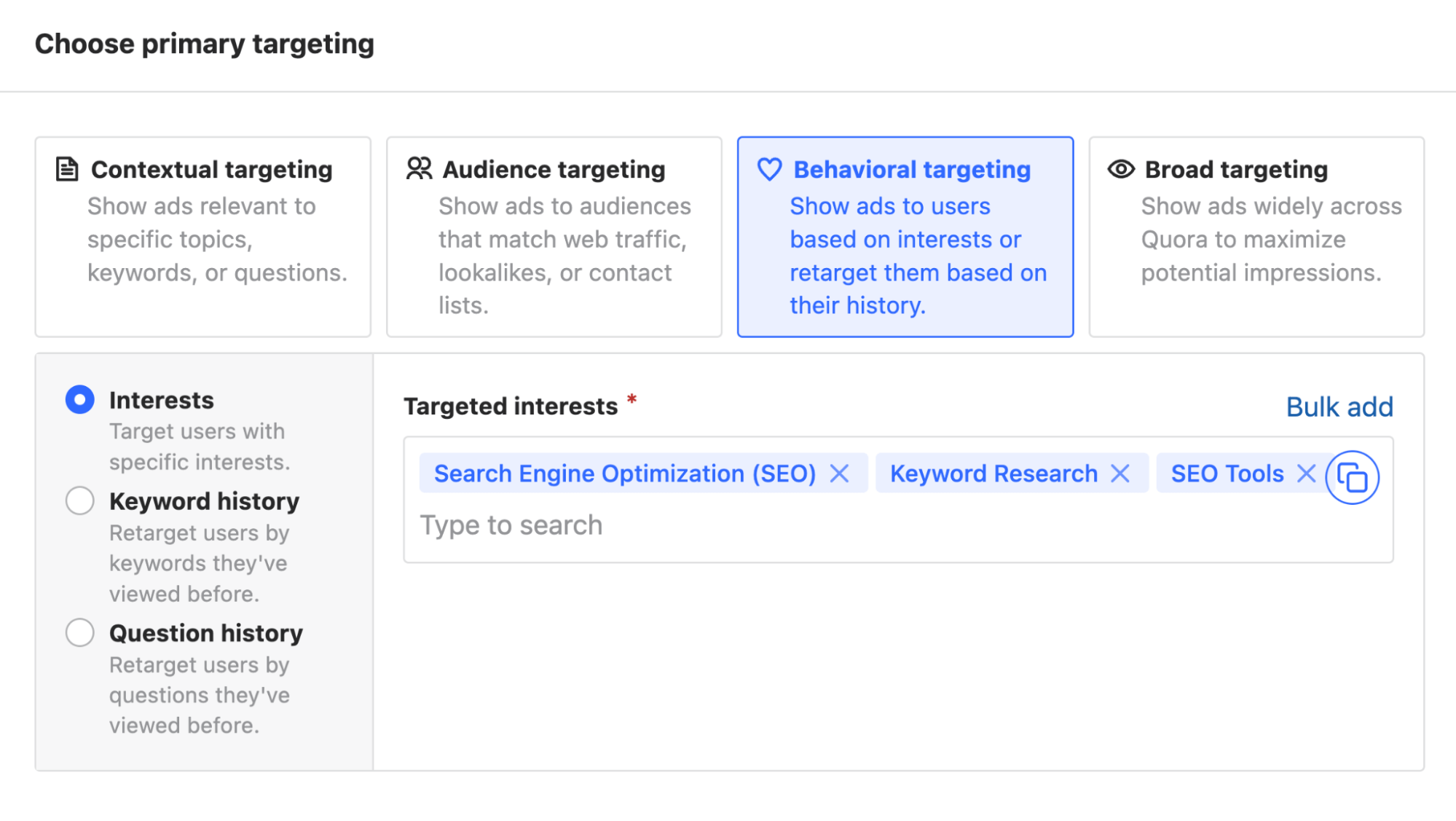 Behavioral targeting in Quora Ads
