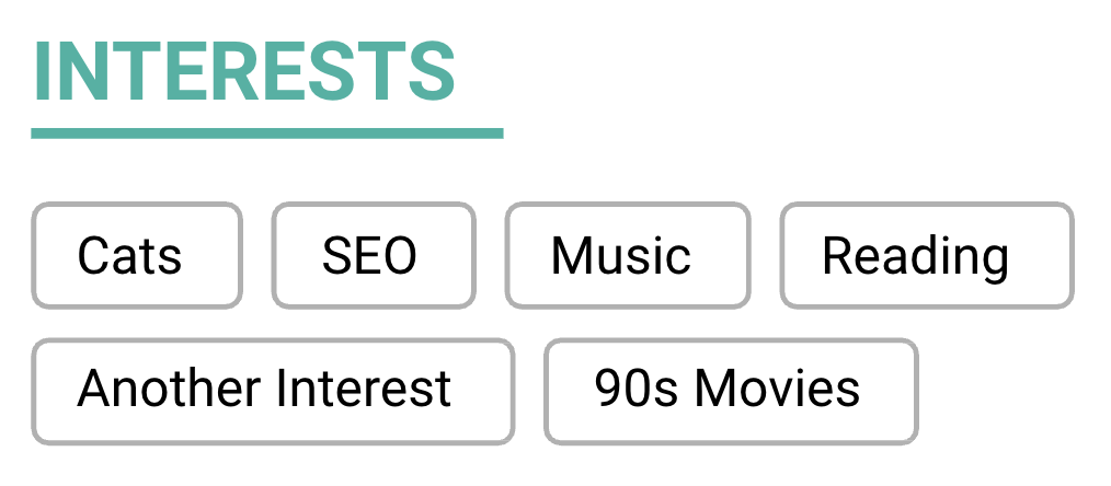 Screenshot of SEO resume template's "interests" section, via Google Slides
