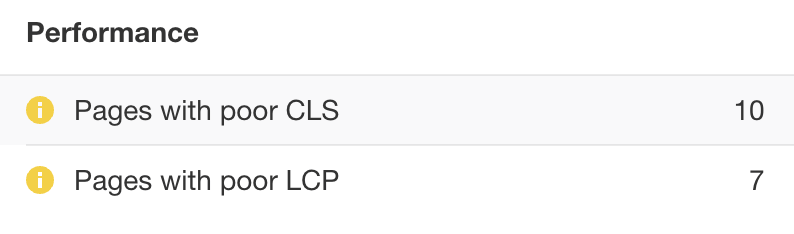 Pages with poor CLS and poor LCP, via Ahrefs' Site Audit