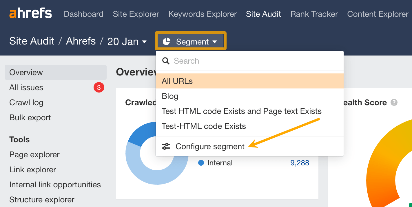 Segment, via Ahrefs' Site Audit