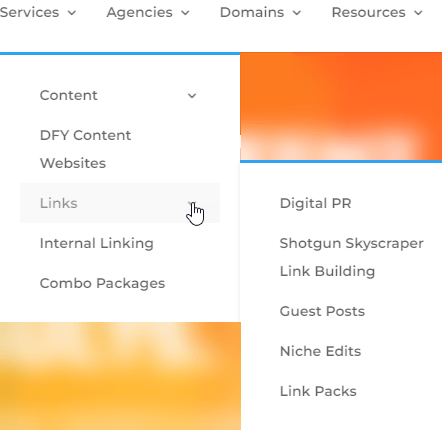 6 Link Building Services That Actually Work (+6 More to Avoid) | Example of service menu with links