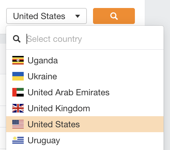 Choosing a country in Ahrefs' Keywords Explorer
