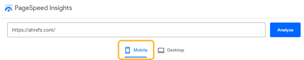 Mobile SEO: 10 Optimization Tips to Build a Mobile-Friendly Site | Selecting mobile view in PageSpeed Insights