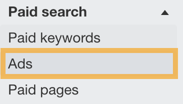 Spy on Your Competitors 🕵️ (How Do You Do It?) | Paid search close-up with "Ads" highlighted, via Ahrefs' Site Explorer