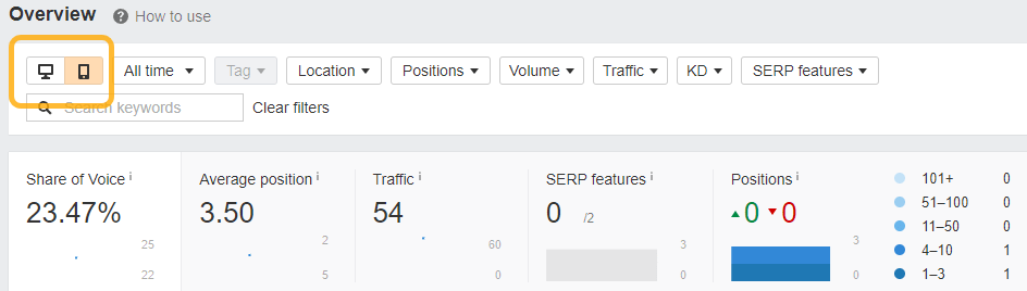 Mobile SEO: 10 Optimization Tips to Build a Mobile-Friendly Site | Switching between mobile and desktop rankings in Ahrefs' Rank Tracker