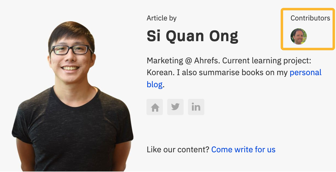 How to Write Website Content That Ranks (And People Want to Read) | Highlighting the contributor for an Ahrefs blog post
