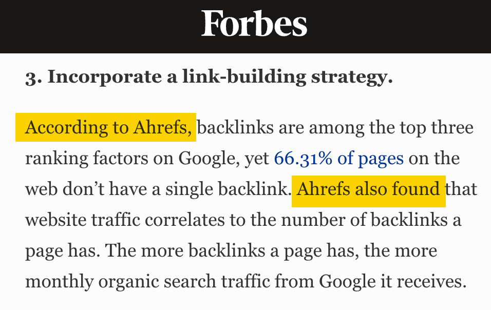 9 SaaS Marketing Strategies for Sustainable Growth | Ahrefs mentions in a Forbes article