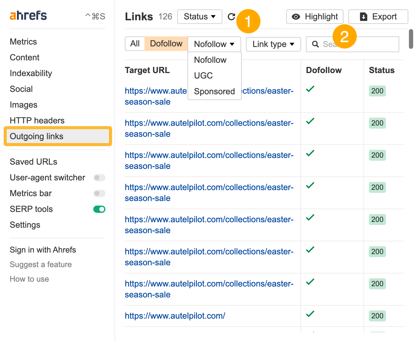 10 Things You Can Do in Ahrefs for Free | "Outgoing links" section, via Ahrefs' SEO Toolbar