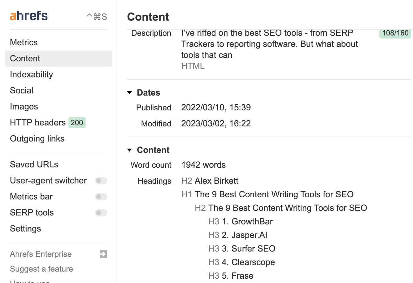 Top-ranking pages analysis, via Ahrefs' SEO Toolbar
