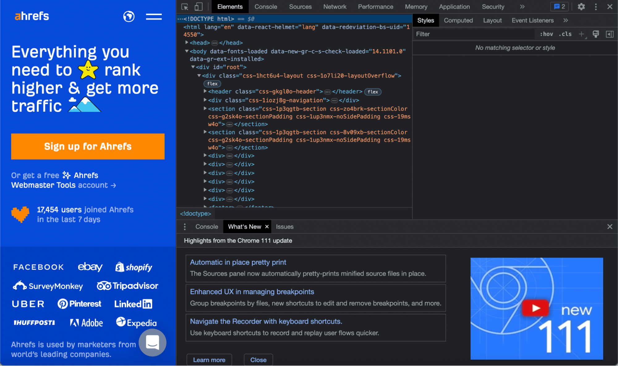 Data on Ahrefs, via Chrome DevTools on ahrefs.com
