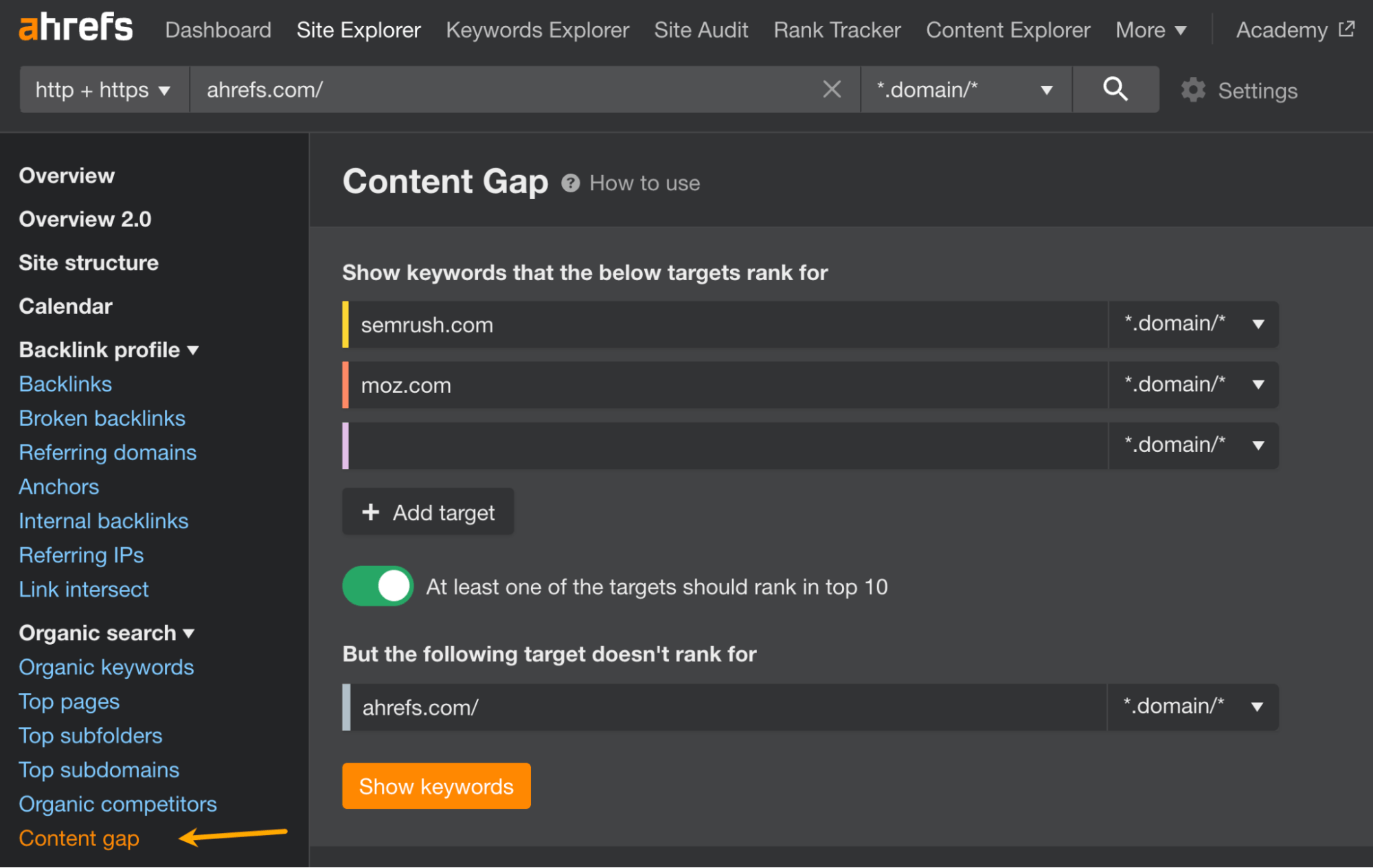 5 Types of Blogs That Make Money | Content Gap tool in Ahrefs