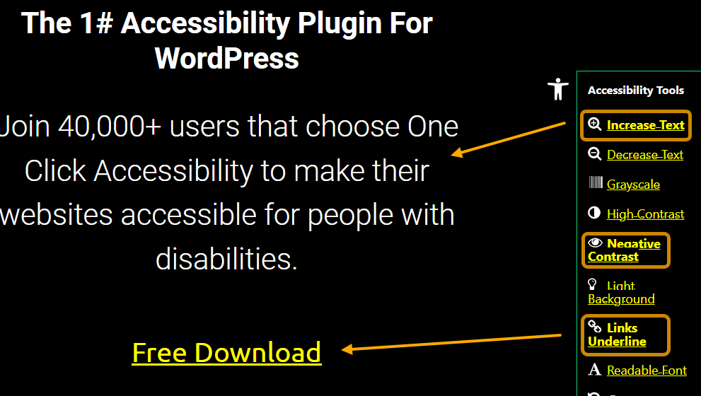 One Click Accessibility menu function