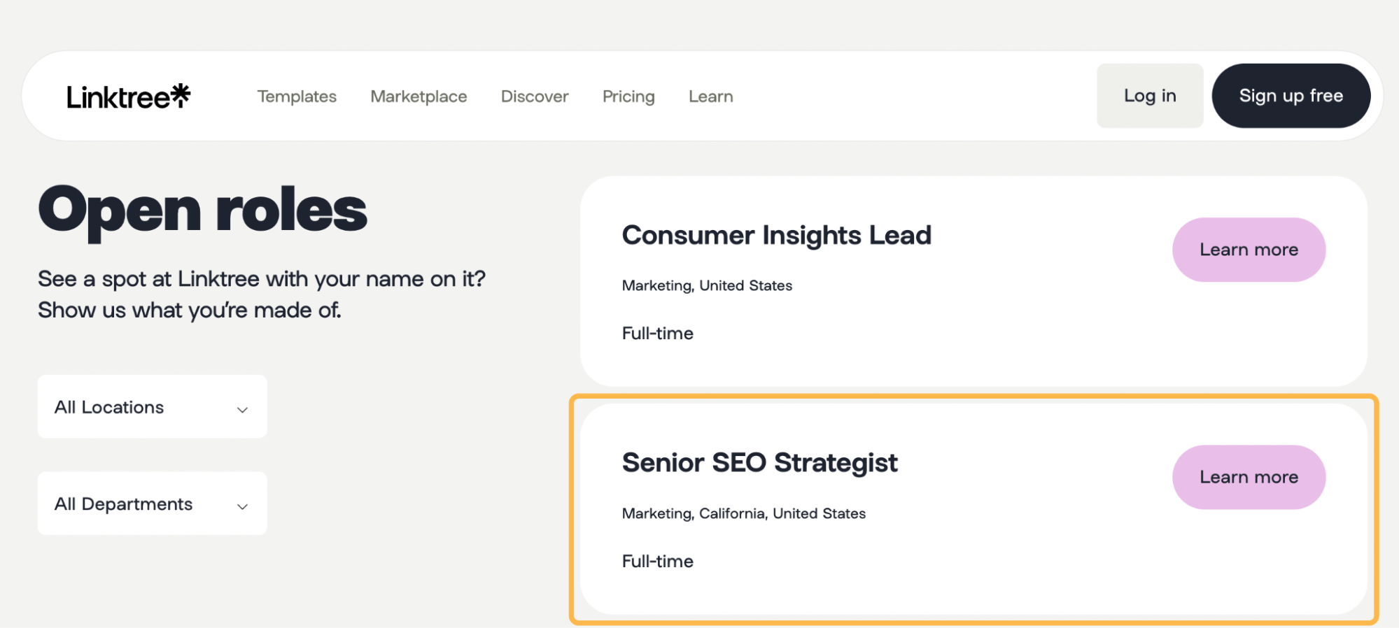 SEO strategist job ad, via Linktree
