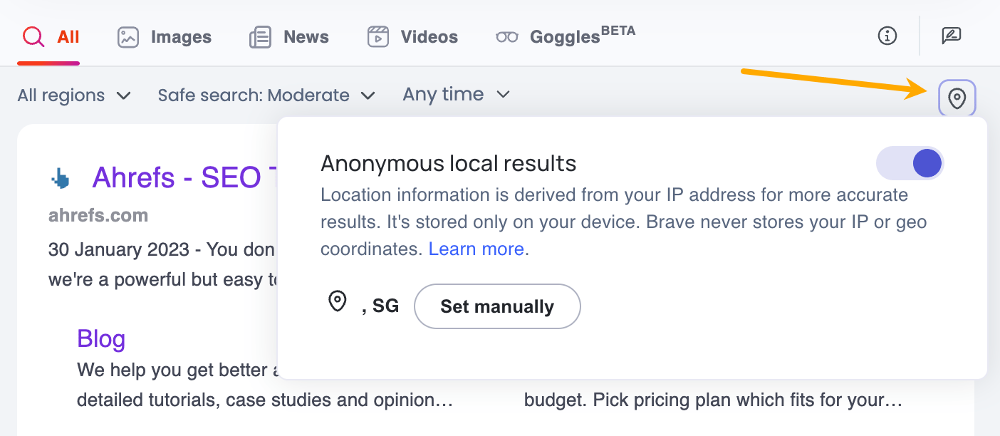 Brave's "anonymous local results" feature
