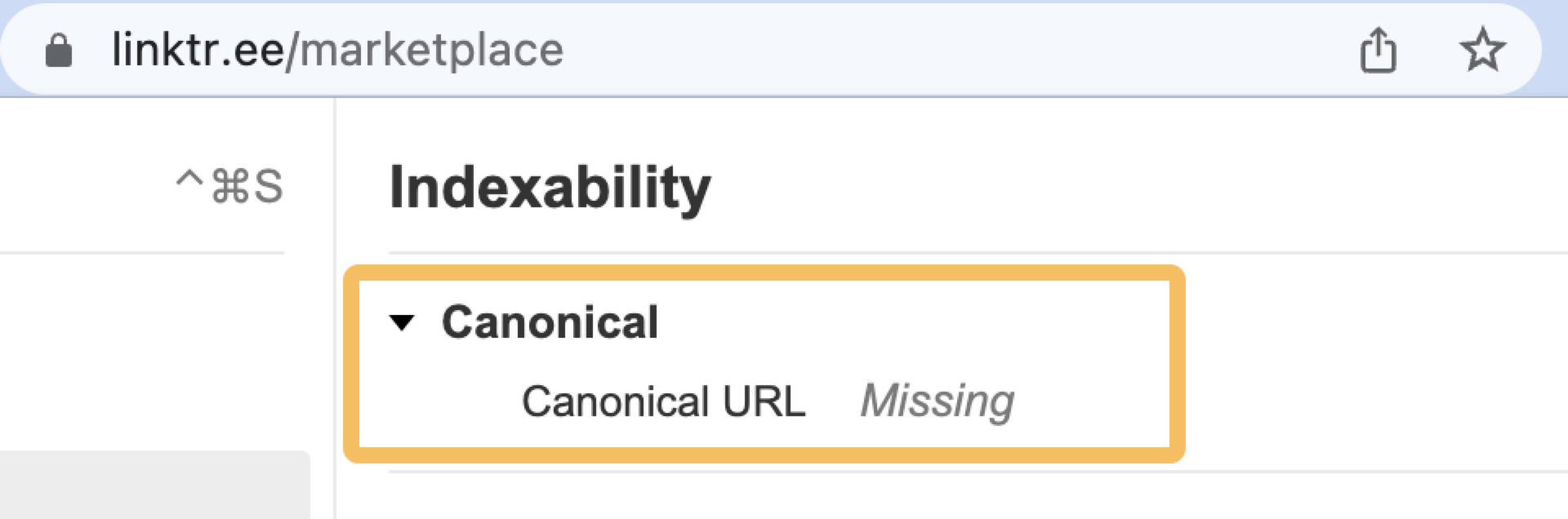  Missing canonical tag, via Ahrefs' SEO Toolbar