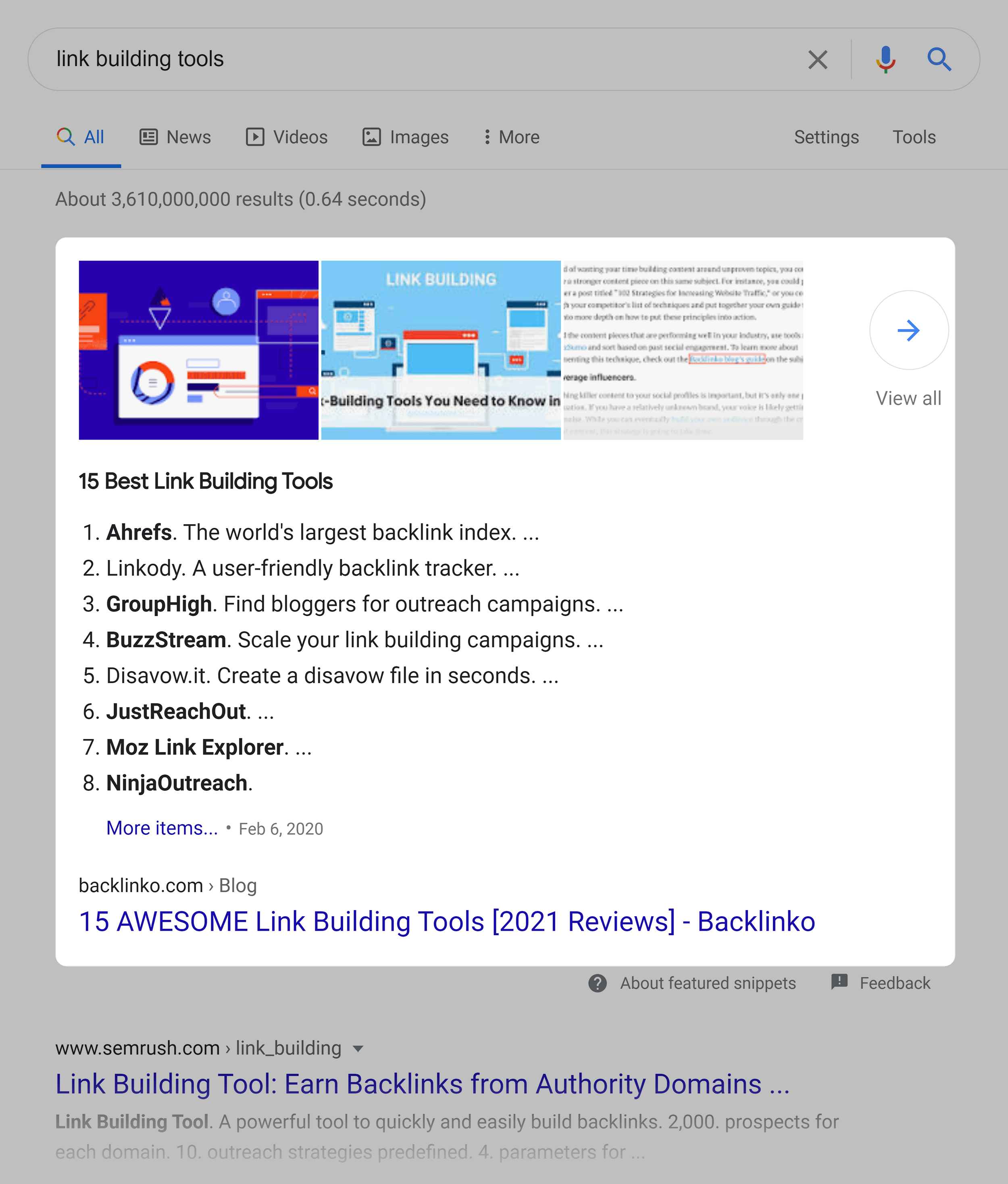 Google SERP – Link building tools Google SERP – Link building tools
