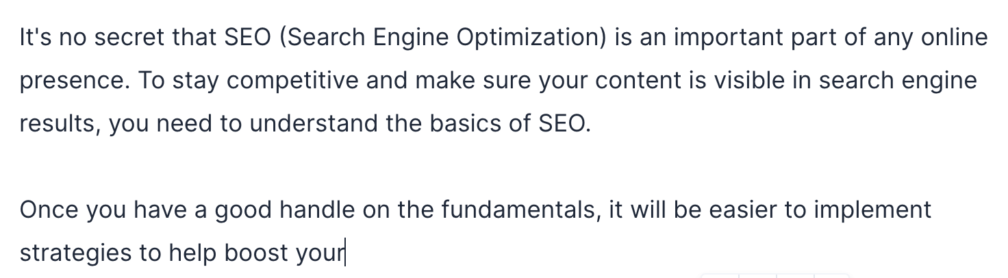 SEO basics output example, via Jasper
