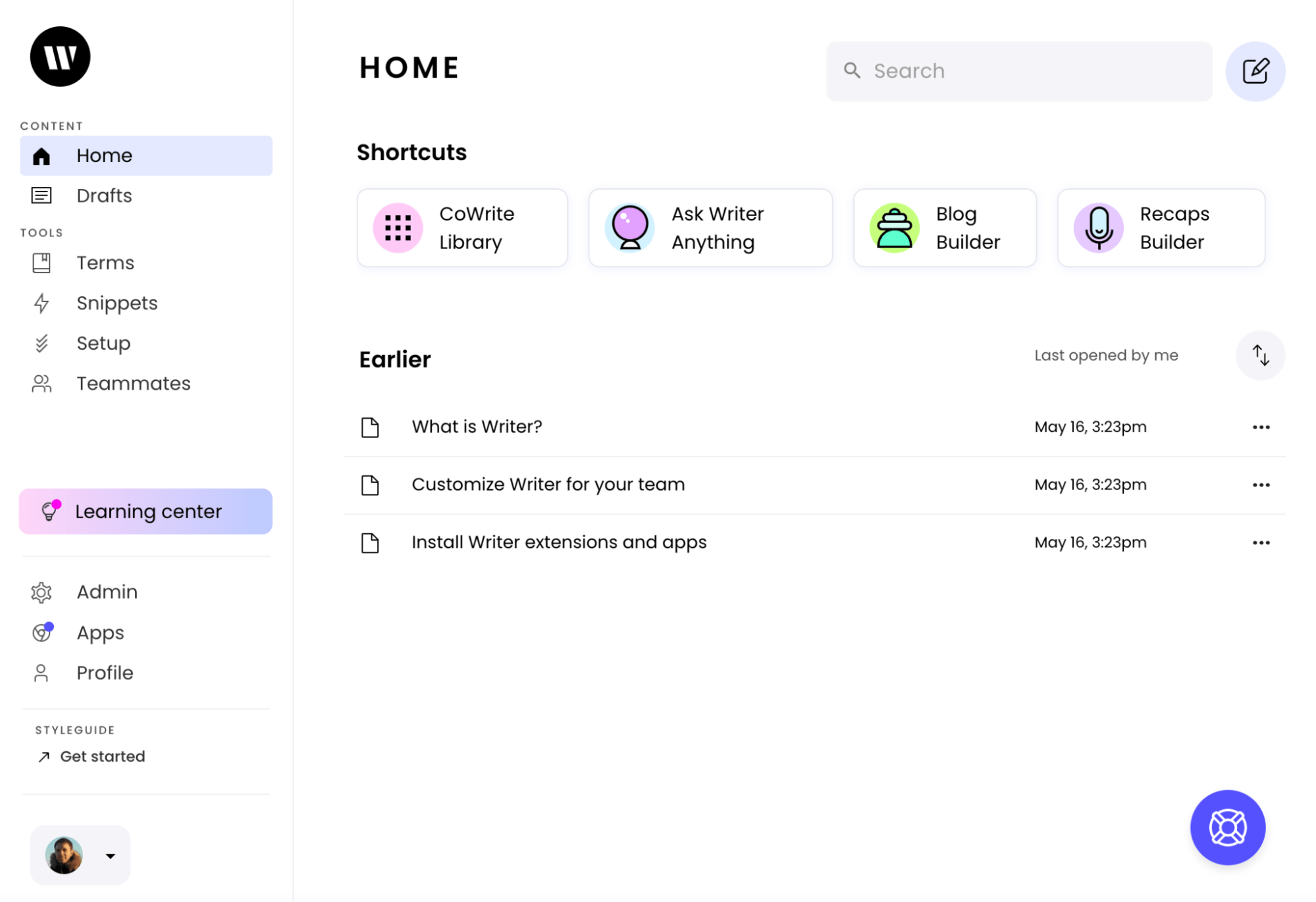 Writer dashboard