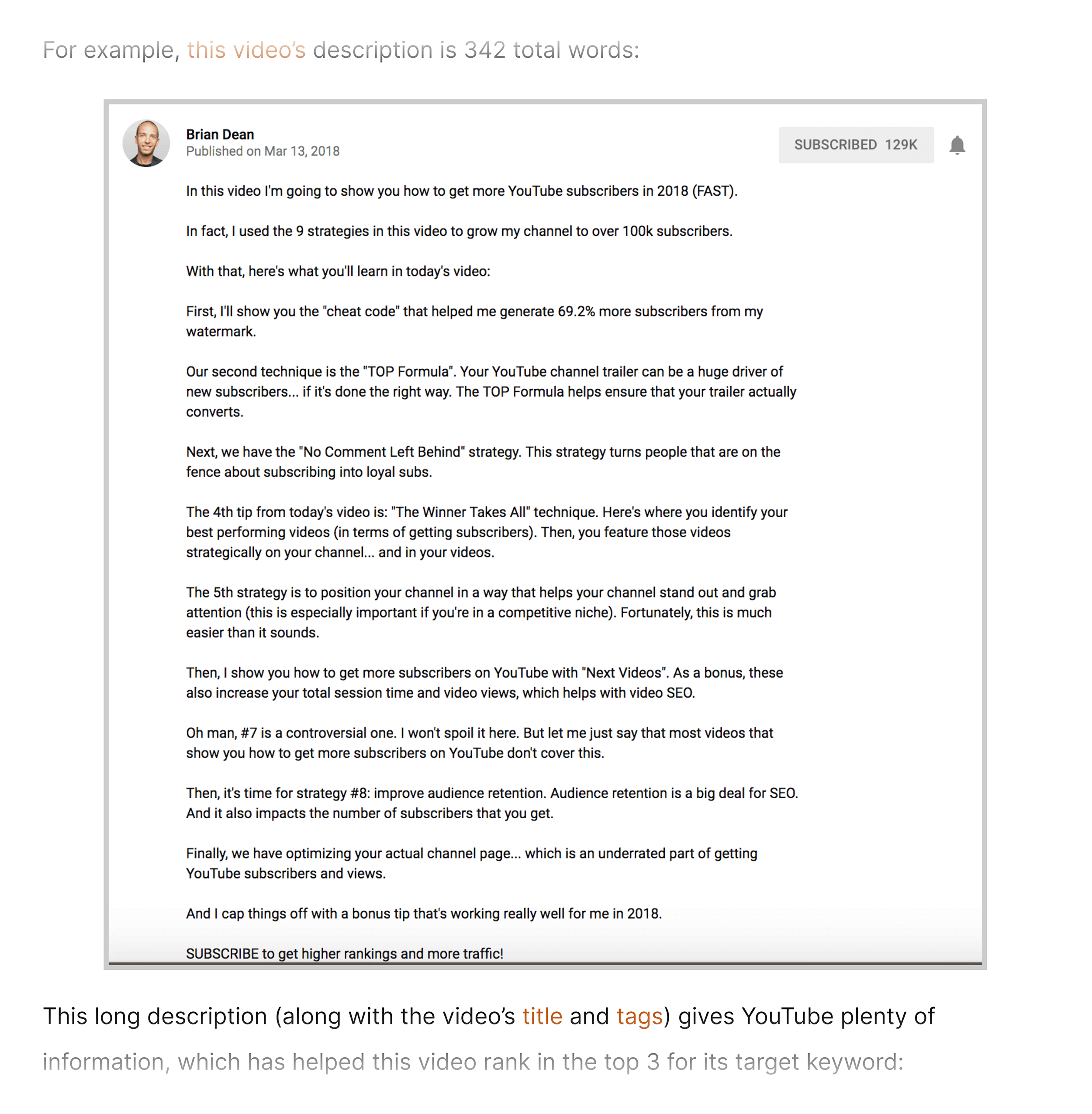 Video description screenshot in post Video description screenshot in post