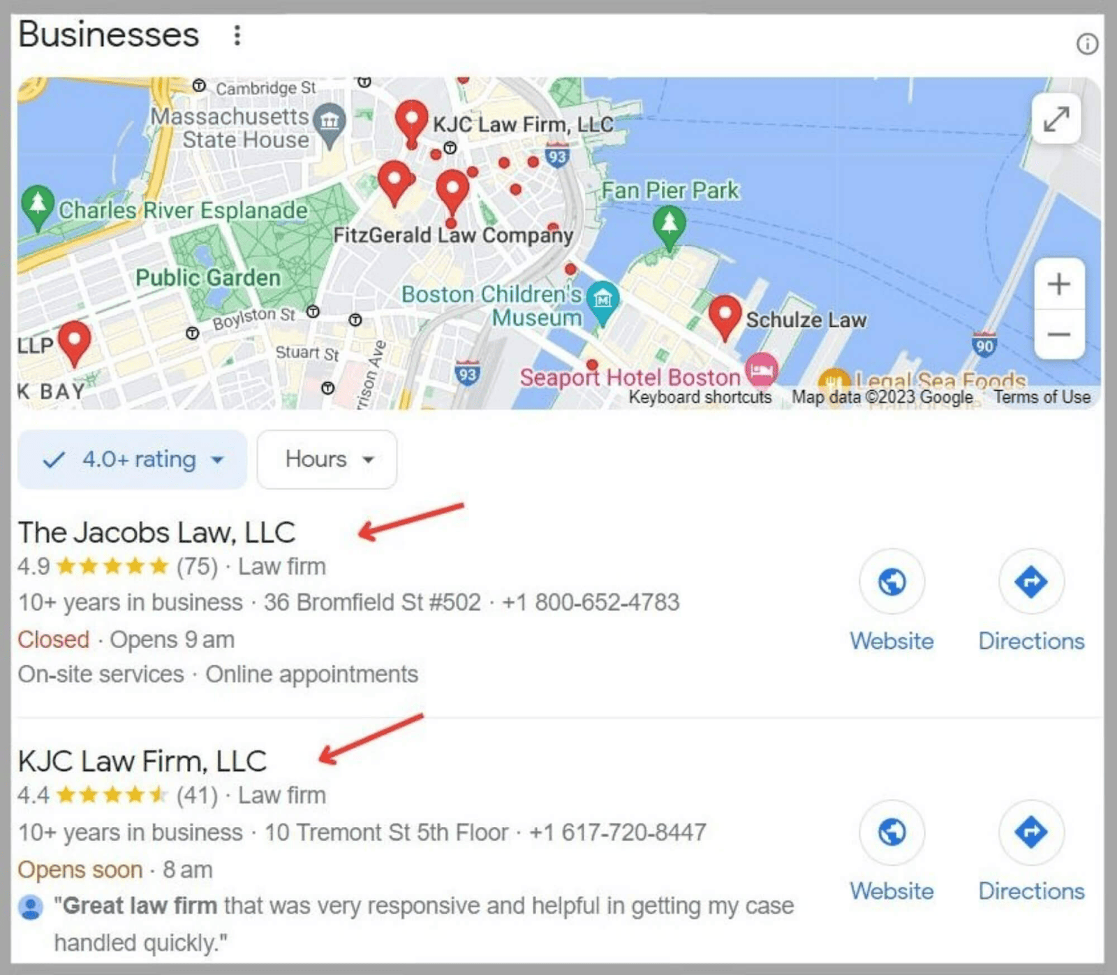 Map Pack A Map Pack for local law firms in Boston