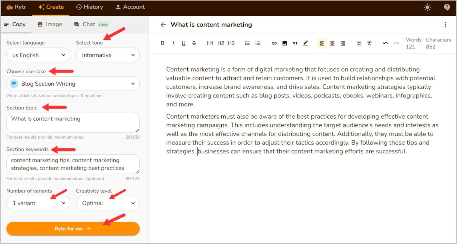 Semrush CG 13 Using keywords to generate content from Rytr