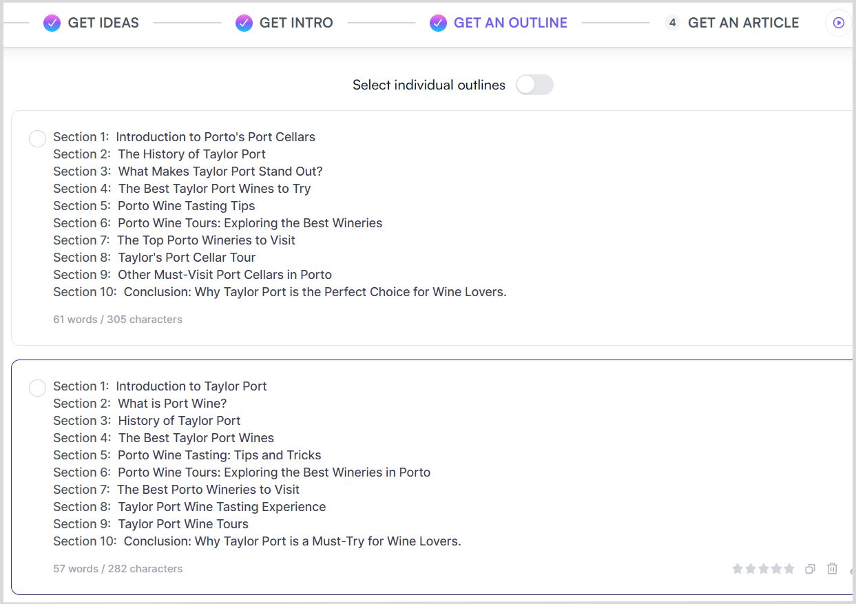 Semrush CG 18 Writesonic gives an outline for subject title