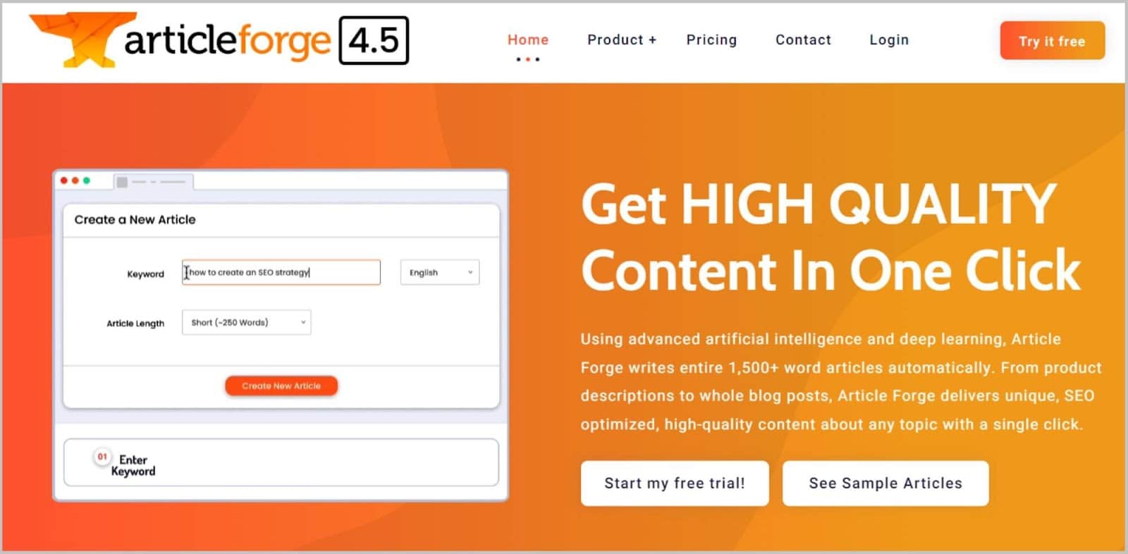 Semrush CG 28 Article Forge - An AI content generating tool