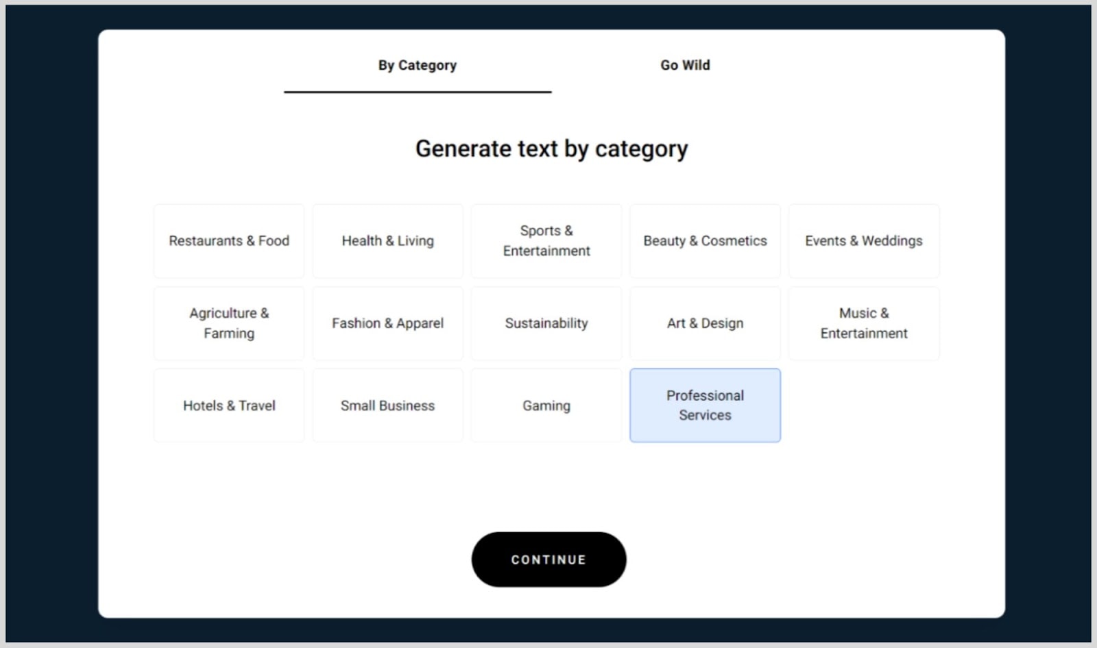 Semrush – CG 46 Zyro allows you choose content by category