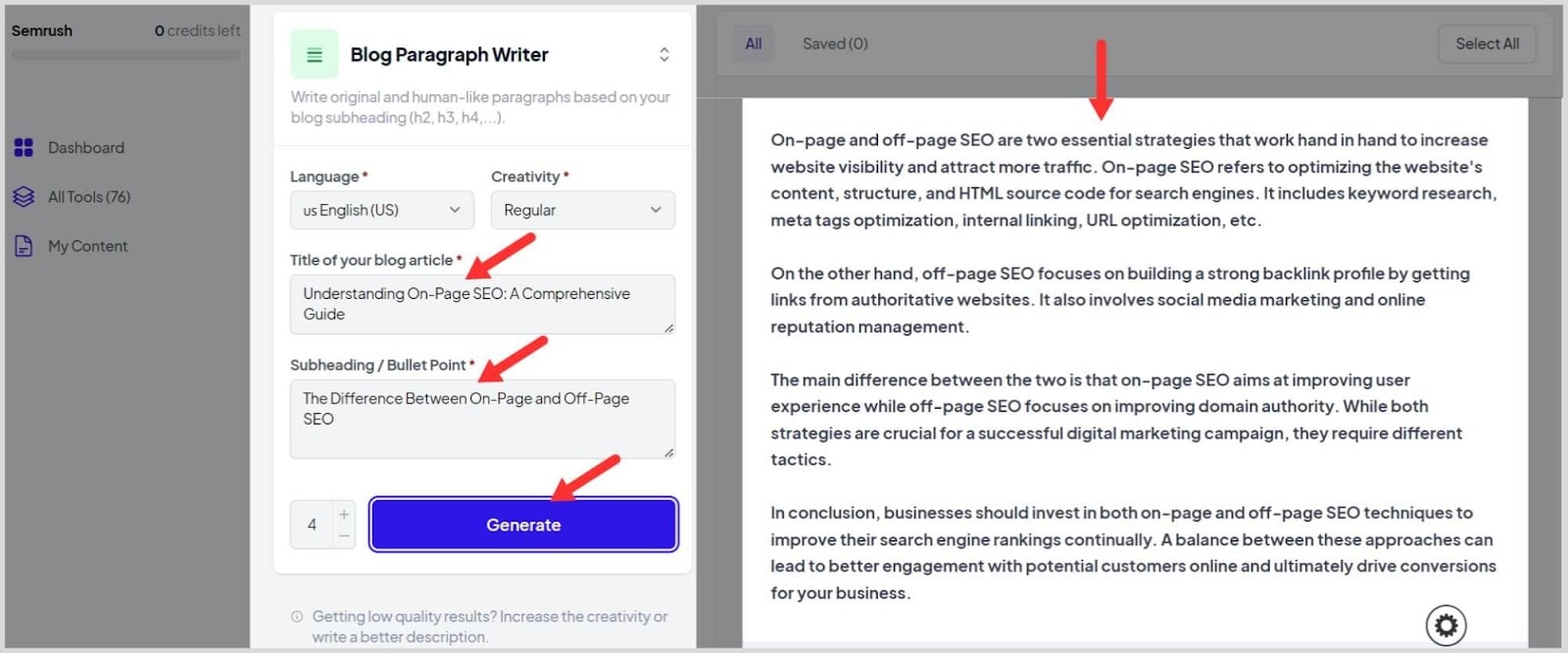 Semrush CG 9 Semrush generating SEO content