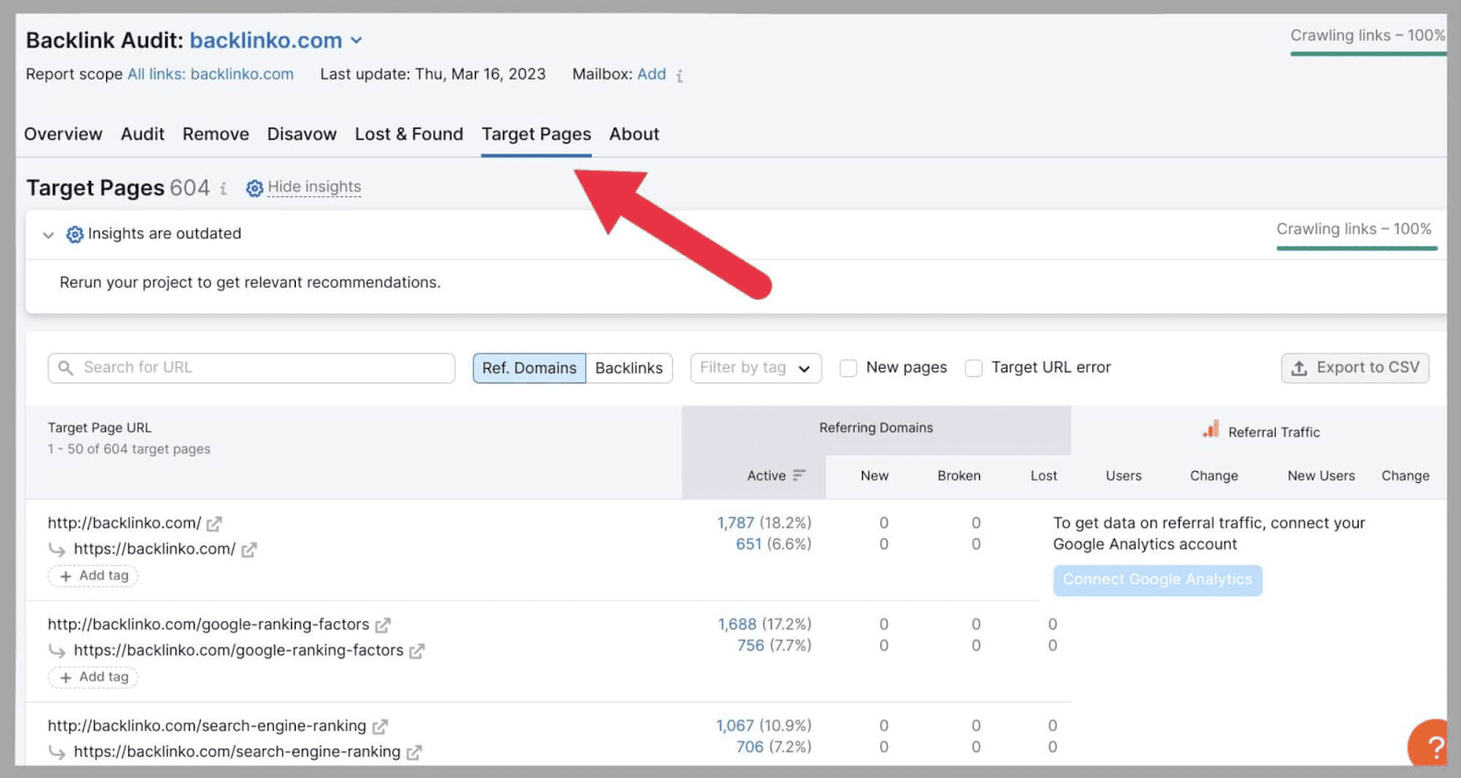 Target Pages tab How to Find (and Fix) Broken Links |