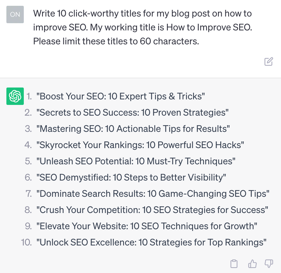 ChatGPT's suggestions for 10 click-worthy titles
